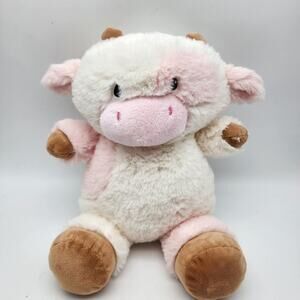 Animal Adventure Cow Plush 12" Sewn Eyes Soft Ivory Pink Fur Stuffed Toy 2023